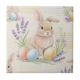 Easter Bunny with Eggs Spring Pastel Pattern (6) Ceramic Tile