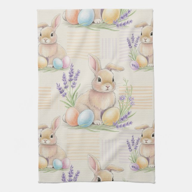 Easter Bunny with Eggs Spring Pastel Pattern (6) Kitchen Towel (Vertical)