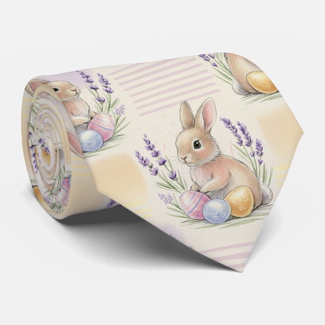 Easter Bunny with Eggs Spring Pastel Pattern (7) Neck Tie (Rolled)