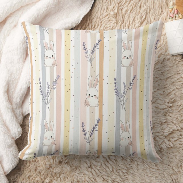 Easter Bunny with Eggs Spring Pastel Pattern (9) Throw Pillow (Blanket)