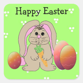 Easter Bunny With Eggs Square Sticker