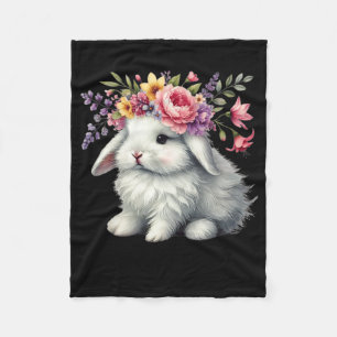 Easter Bunny With Floral Flower Crown Cute Girls W Fleece Blanket