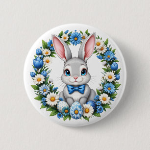 Easter Bunny With Florals  Button