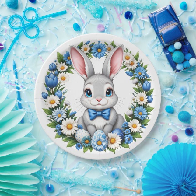 Easter Bunny With Florals  Paper Plates (Party)