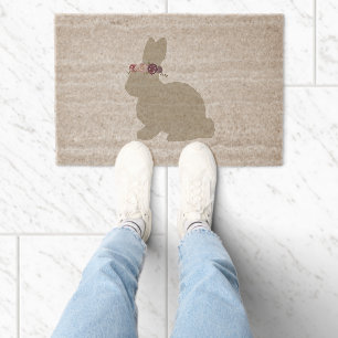 Easter Bunny with Flower Crown Fiber Doormat