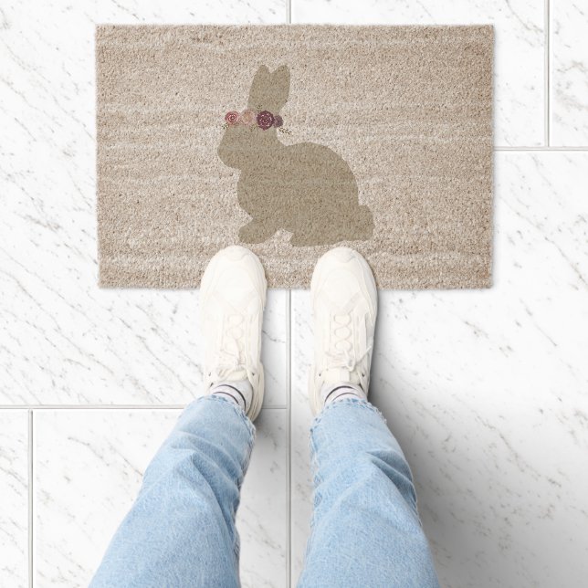 Easter Bunny with Flower Crown Fiber Doormat (Insitu)