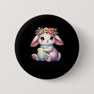 Easter Bunny With Flower Crown Girls Women Floral Button