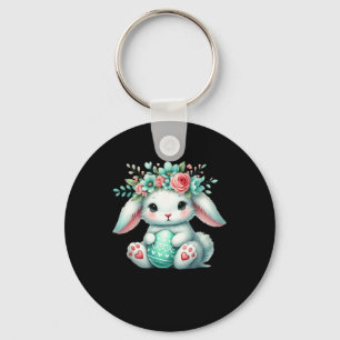 Easter Bunny With Flower Crown Girls Women Floral Keychain