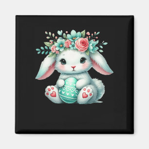 Easter Bunny With Flower Crown Girls Women Floral Magnet