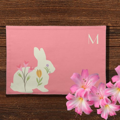 Easter bunny with flowers _ add monogram   cloth placemat