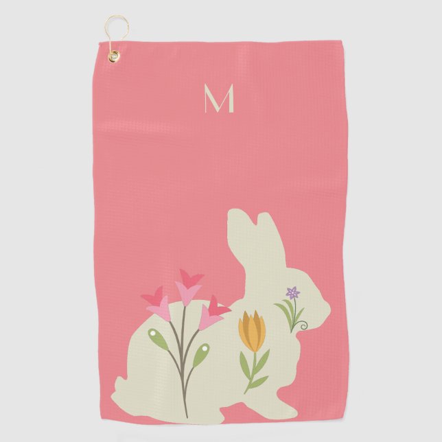 Easter bunny with flowers - add monogram golf towel (Front)