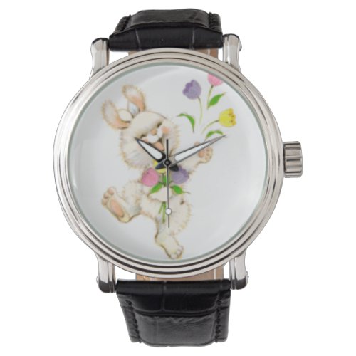 Easter Bunny with flowers cartoon Watch