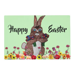 EASTER BUNNY WITH FLOWERS PLACEMAT