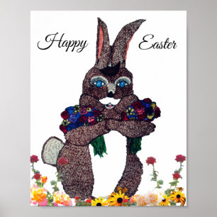 EASTER BUNNY WITH FLOWERS POSTER