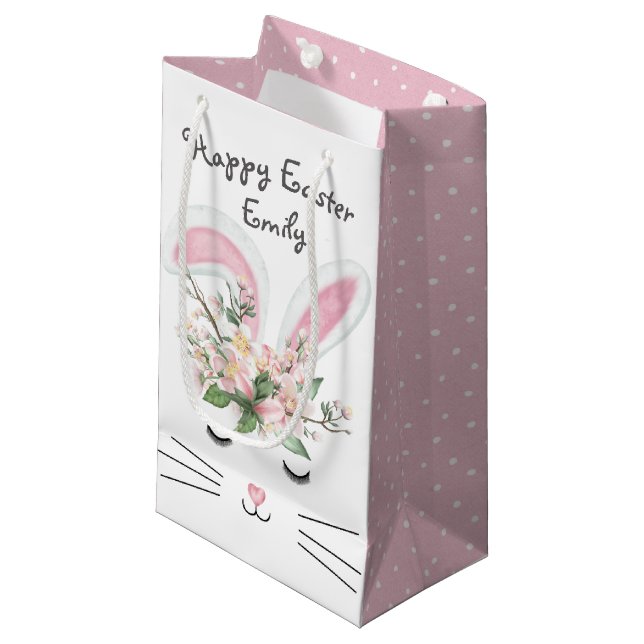 Easter Bunny with Flowers Small Gift Bag (Front Angled)