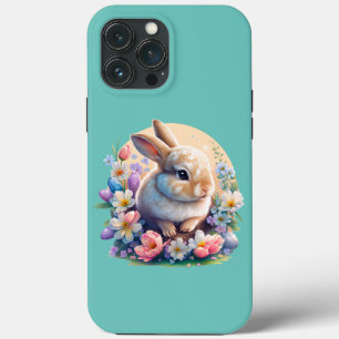 Easter Bunny with Flowers, spring Bunny easter day iPhone 13 Pro Max Case