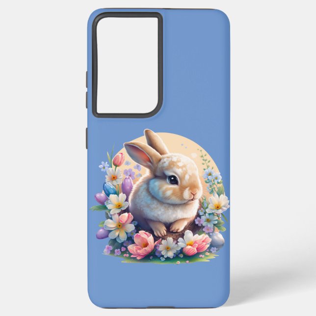 Easter Bunny with Flowers, spring Bunny easter day Samsung Galaxy Case (Back)