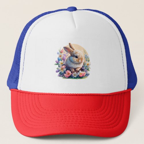 Easter Bunny with Flowers spring Bunny easter day Trucker Hat