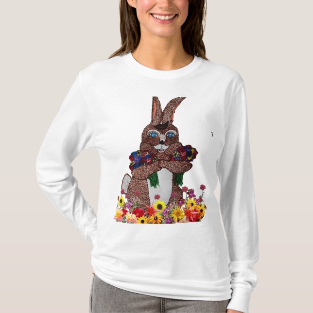 EASTER BUNNY WITH FLOWERS    T-Shirt (Front)