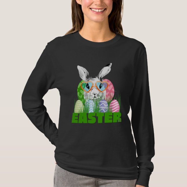 Easter Bunny with Glasses Egg Hunting T-Shirt (Front)