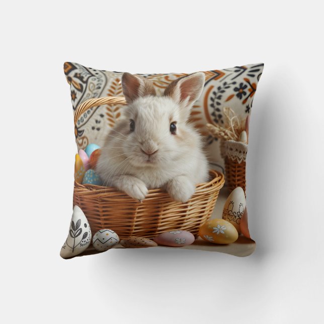 Easter bunny with its eggs. throw pillow (Back)
