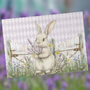Easter Bunny with Lavender Fence Purple Harlequin Tissue Paper