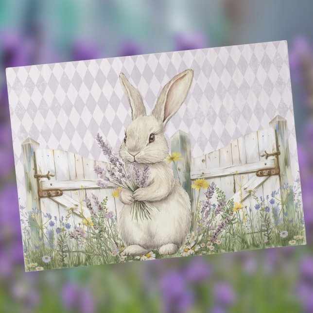Easter Bunny with Lavender Fence Purple Harlequin Tissue Paper (Creator Uploaded)