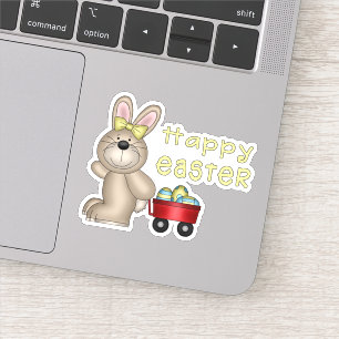 Easter Bunny with Little Red Wagon Contour Sticker