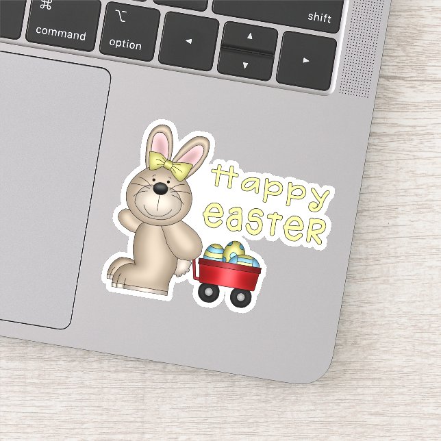 Easter Bunny with Little Red Wagon Contour Sticker (Detail)