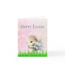 Easter Bunny with Pink and Blue Flowers Card