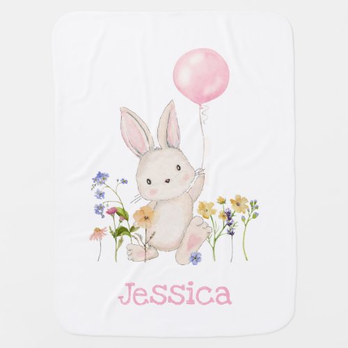 Easter Bunny with Pink Balloon  Wildflowers Baby Blanket