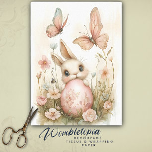Easter Bunny with Pink Butterflies Decoupage Tissue Paper