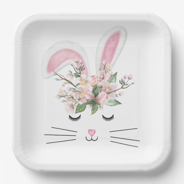 Easter Bunny with Pink Ears   Paper Plates (Front)