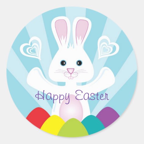 Easter Bunny with Rainbow Eggs Happy Easter Classic Round Sticker