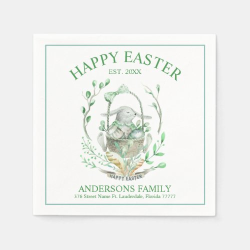 Easter bunny with spring flowers and eggs basket napkins