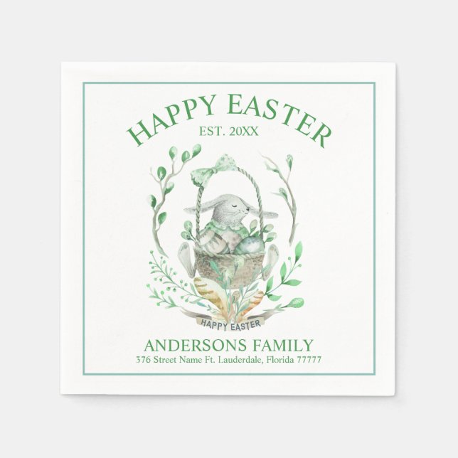 Easter bunny with spring flowers and eggs basket napkins (Front)
