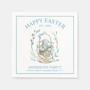 Easter bunny with spring flowers basket napkins