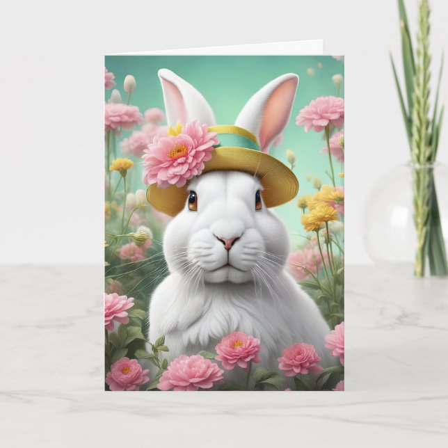 Easter Bunny With Spring Hat Card (Front)