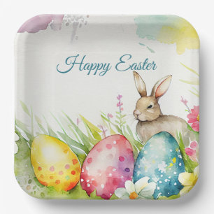 Easter bunny with three Easter Eggs Paper Plates
