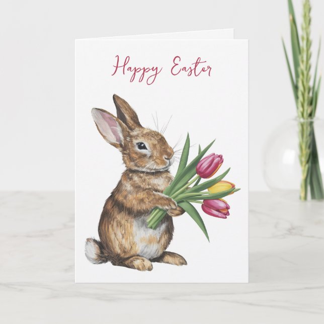 Easter Bunny With Tulips Card (Front)