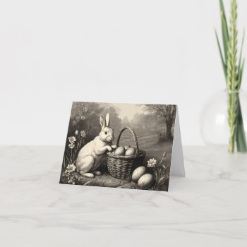 Easter Bunny With Wicker Basket Full Of Eggs Card by sirylok at Zazzle