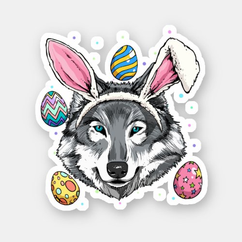 Easter Bunny Wolf Funny Easter Wolf Wild Forest Wo Sticker