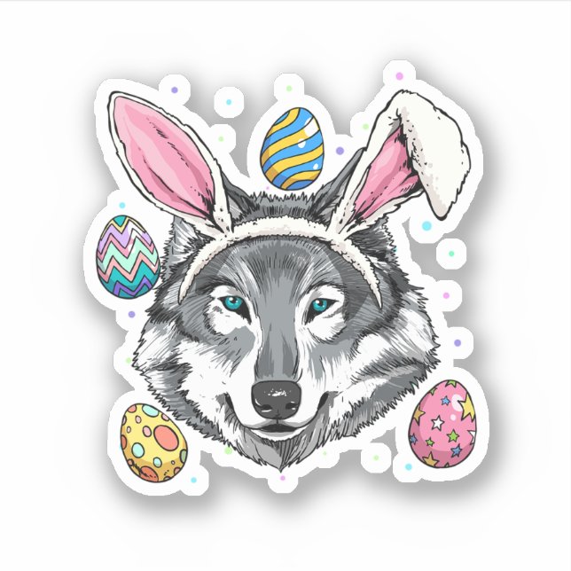 Easter Bunny Wolf Funny Easter Wolf Wild Forest Wo Sticker (Front)