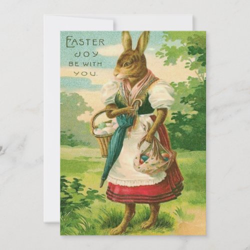 Easter Bunny Woman Basket Colored Egg Invitation