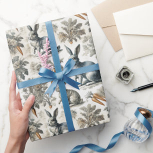 Easter Bunny Wrapping Paper – Soft Gray & White