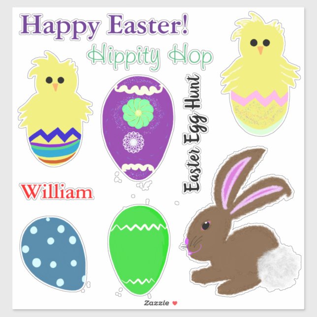 Easter Bunny Yellow Chick Eggs Name Sticker (Sheet)
