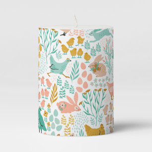 Easter Bunny's and Chickens Pattern Pillar Candle
