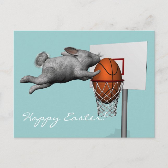 Easter Bunny's Perfect Slam Dunk Holiday Postcard (Front)