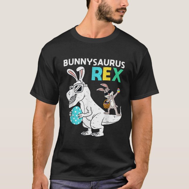 Easter Bunnysaurus T Rex Dino Dabbing Rabbit Boys  T-Shirt (Front)