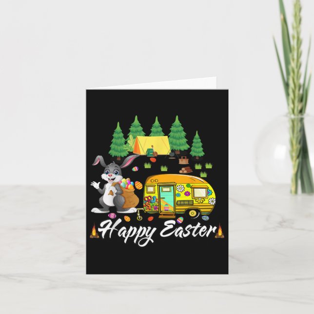 Easter Camping Cute Bunny Eggs Happy Easter Day  Card (Front)